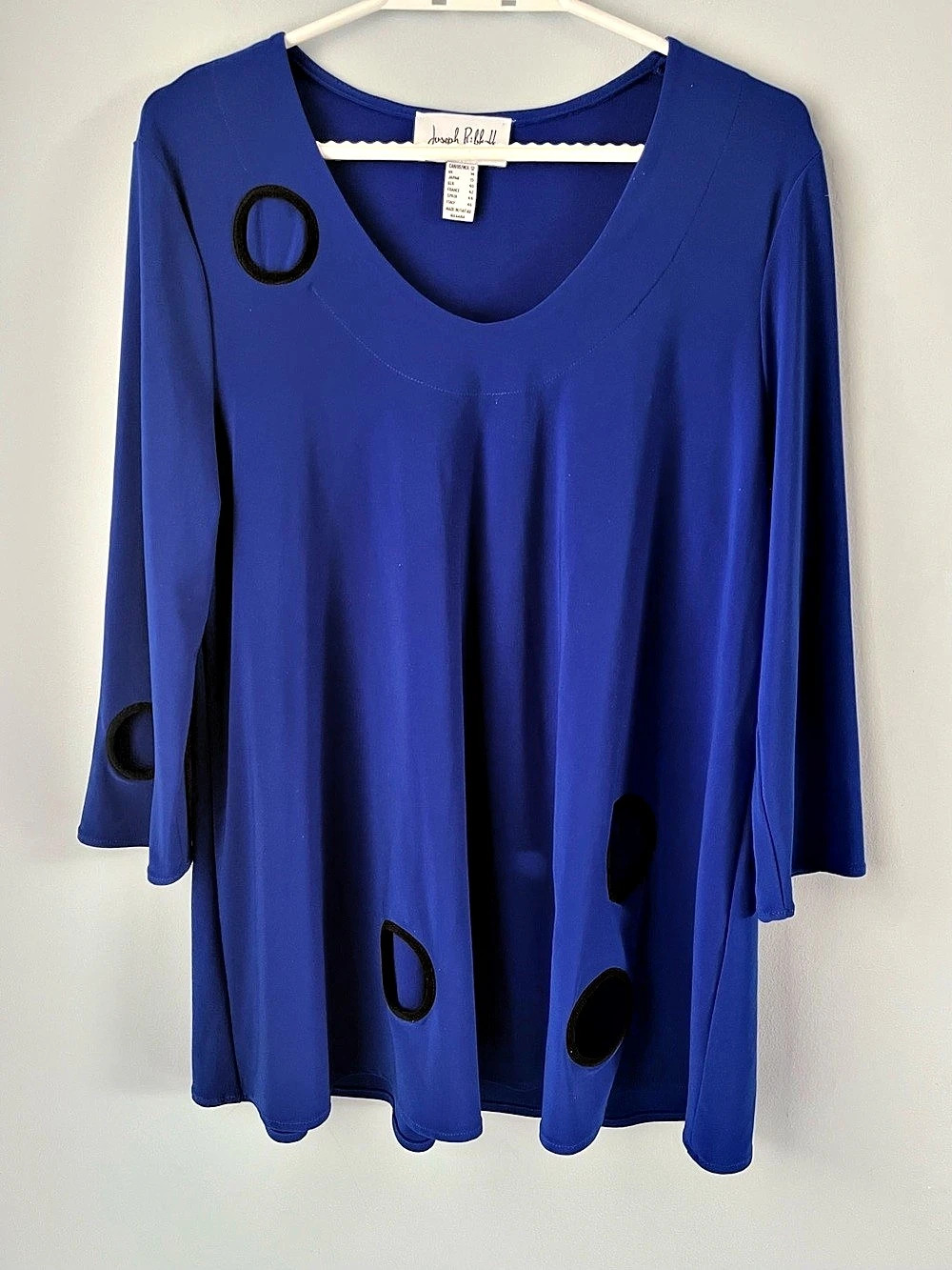 Joseph Ribkoff Royal Blue Peekaboo Cut-Outs 3/4 Sleeve Tunic Top Size S